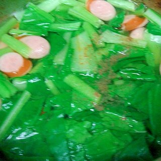 小松菜とウインナーのコンソメスープ
